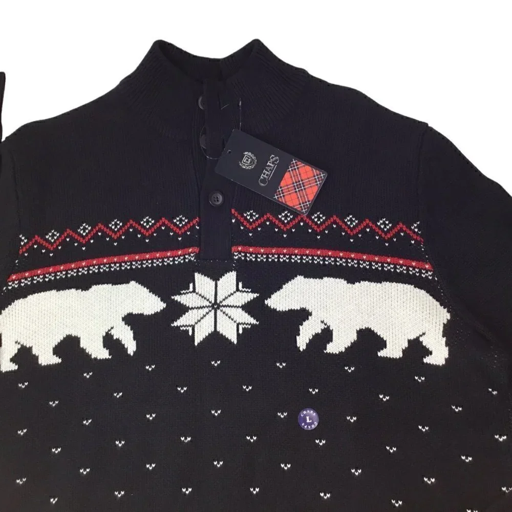 Chaps NWT Polar Bear Pullover Black Size L Fair Isle Snowflake Winter Christmas